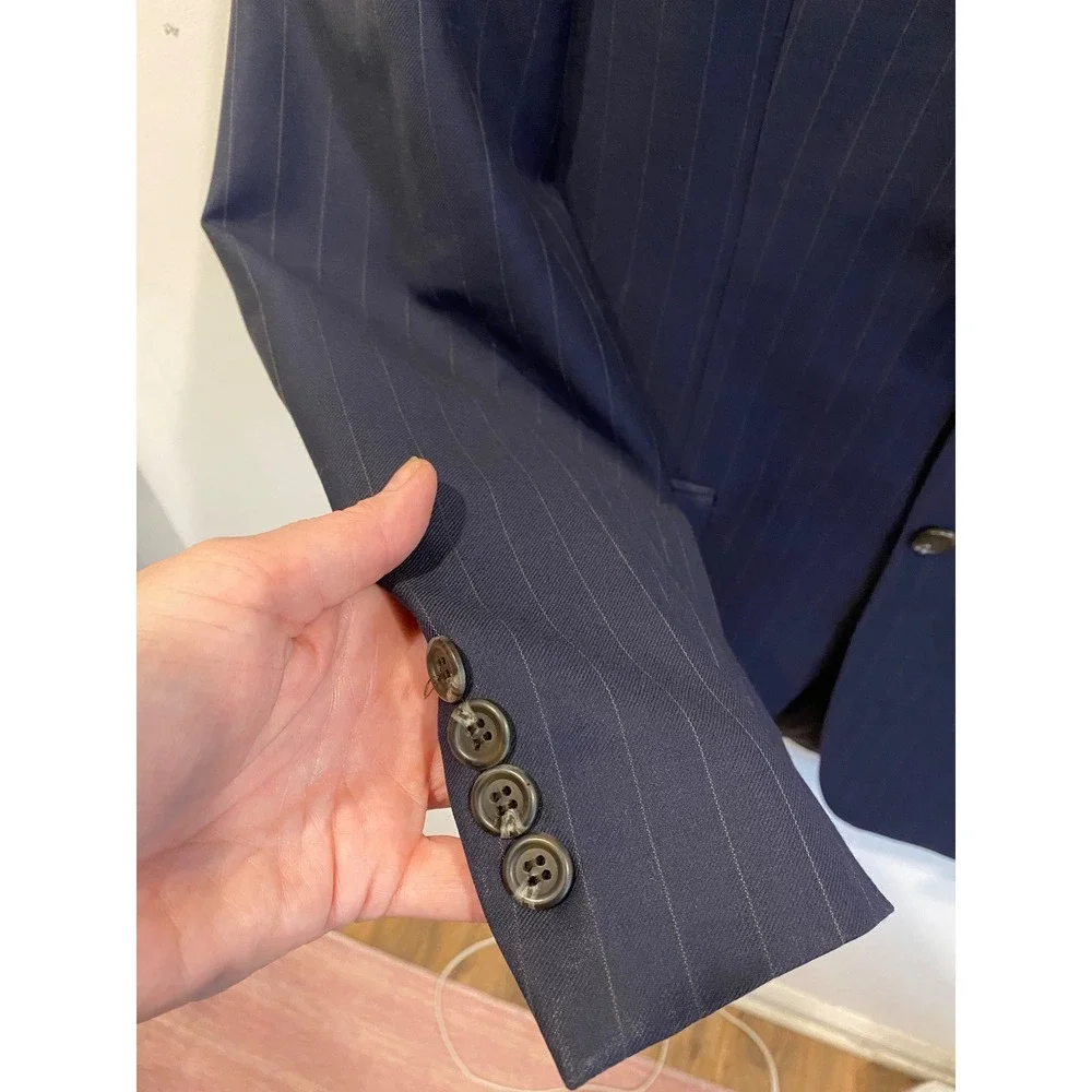 Lauren Ralph Lauren Wool Cashmere Navy Blue Pinstripe‎ Blazer 42R